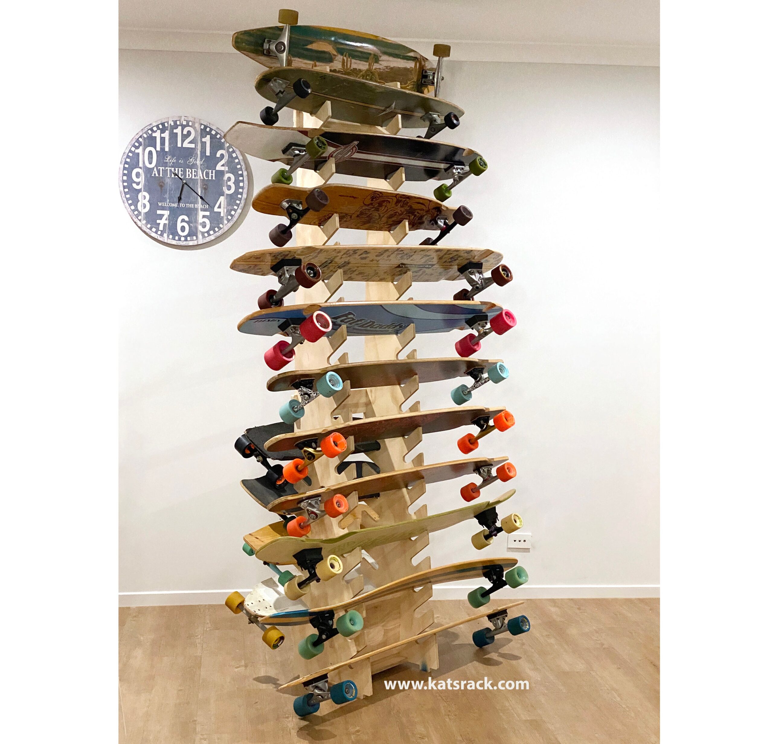 12 Board (30 Slots) 2.4m Freestanding Skateboard Rack for LongBoards, Wakeboards, Snowboards, Water Ski, Snow Ski, Kite Surf boards