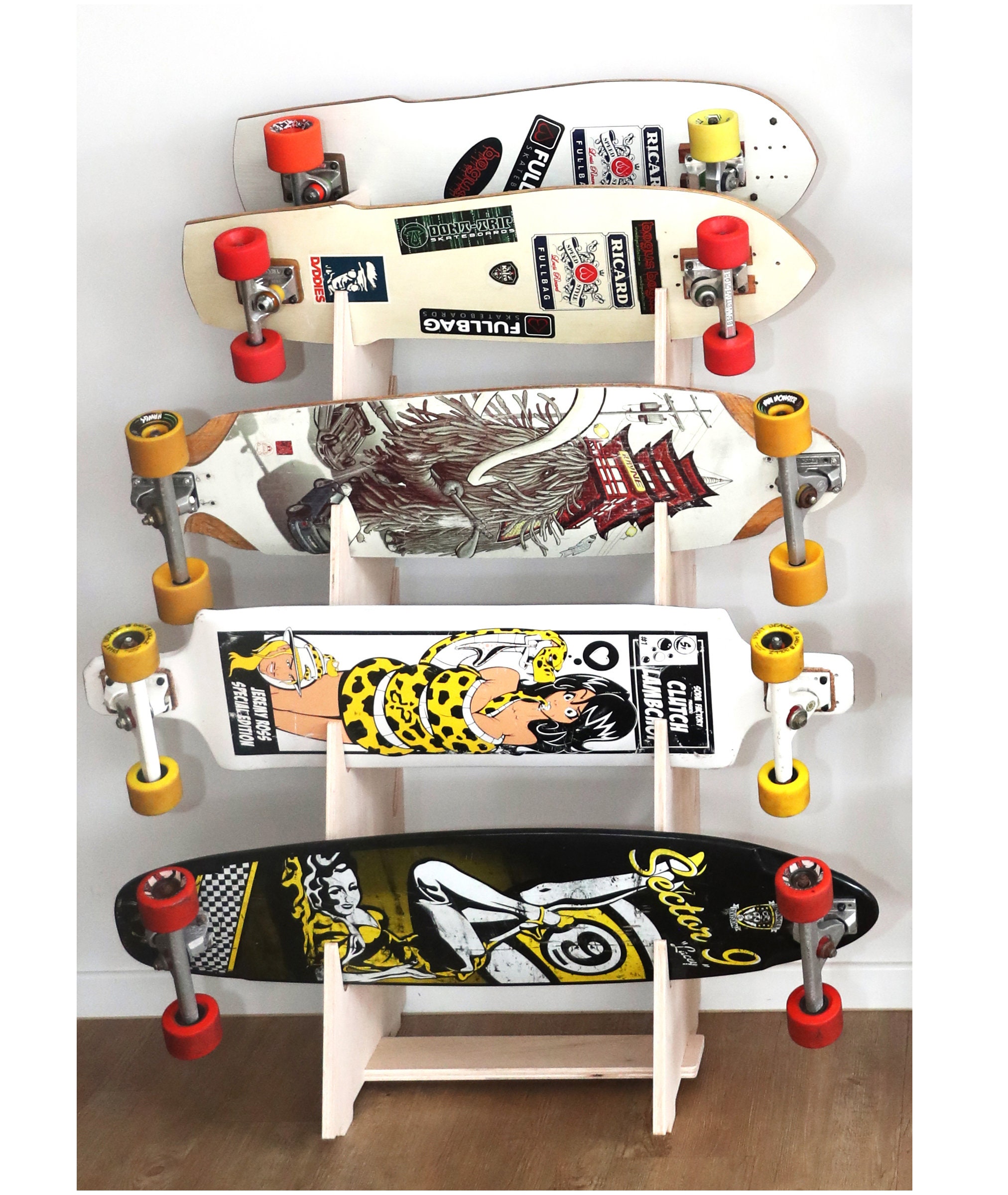 5 Board (9 slots) 1.2m Display Skateboard Rack - Freestanding for Snowboard, Wakeboard, Longboard, Kitesurf boards